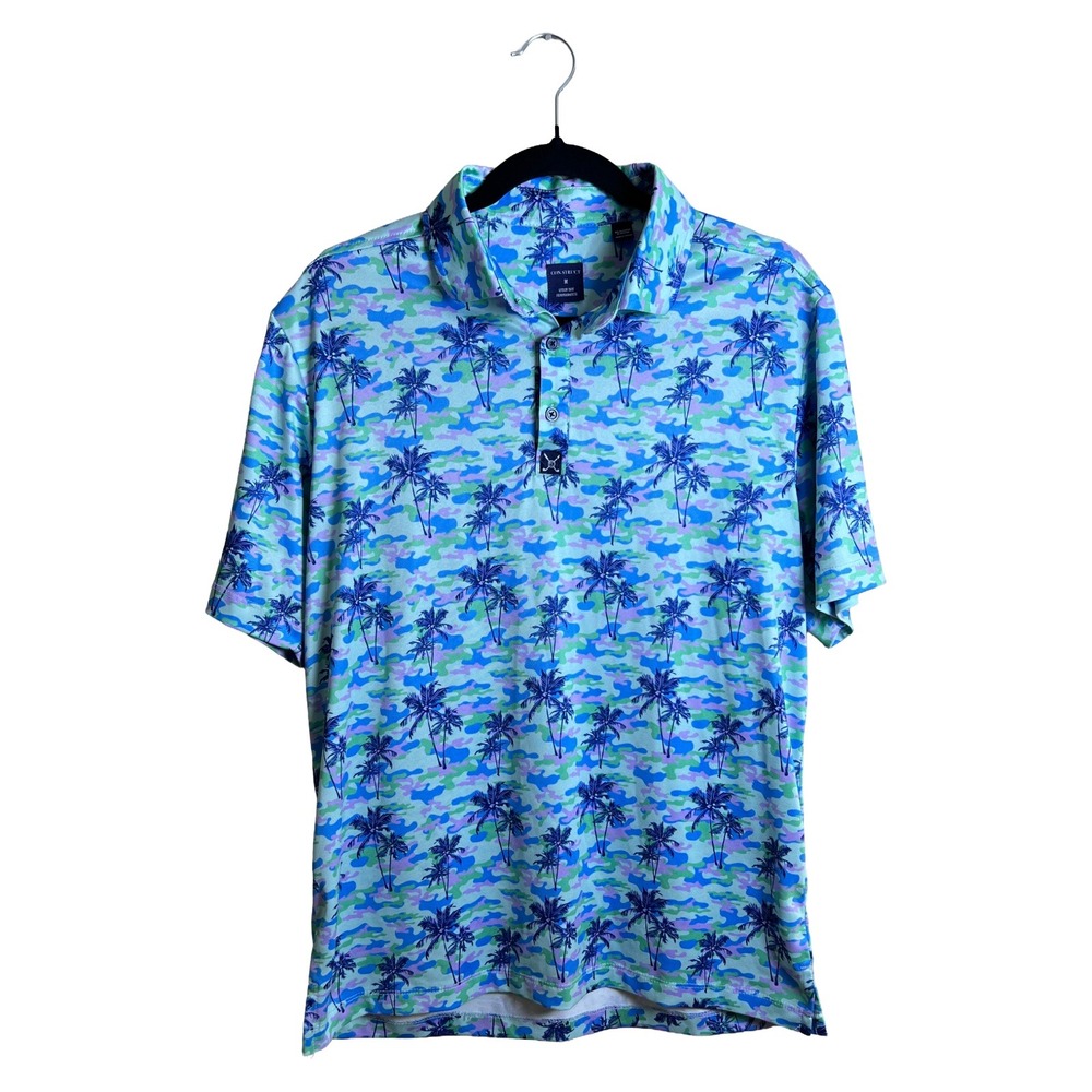 Construct Mens Medium Blue Tropical Camo Quick Dry Performance Golf‎ Polo Shirt